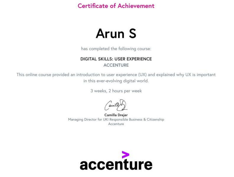 Accenture Digital Skills User Experience certificate