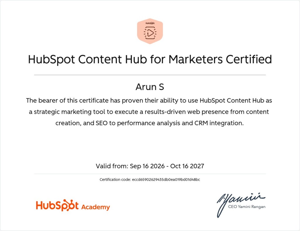 HubSpot Content Hub for Marketers certificate