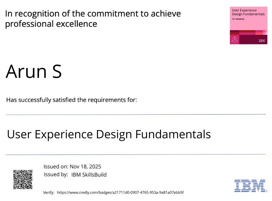IBM User Experience Design Fundamentals certificate